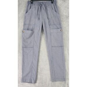 Heyson Pants Womens Medium Blue Washed Soft Linen Blend Cargo Stretchy Waistband